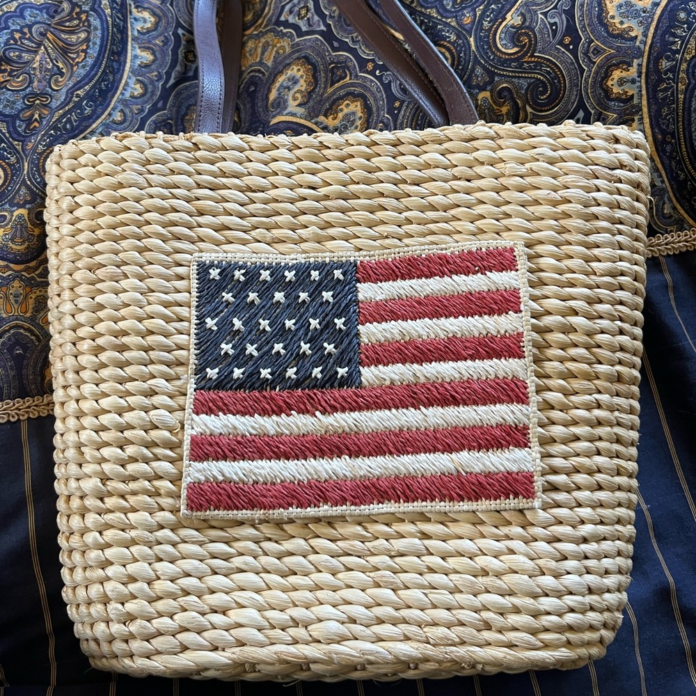 American Flag Woven Tote Rattan Satchel Bag
